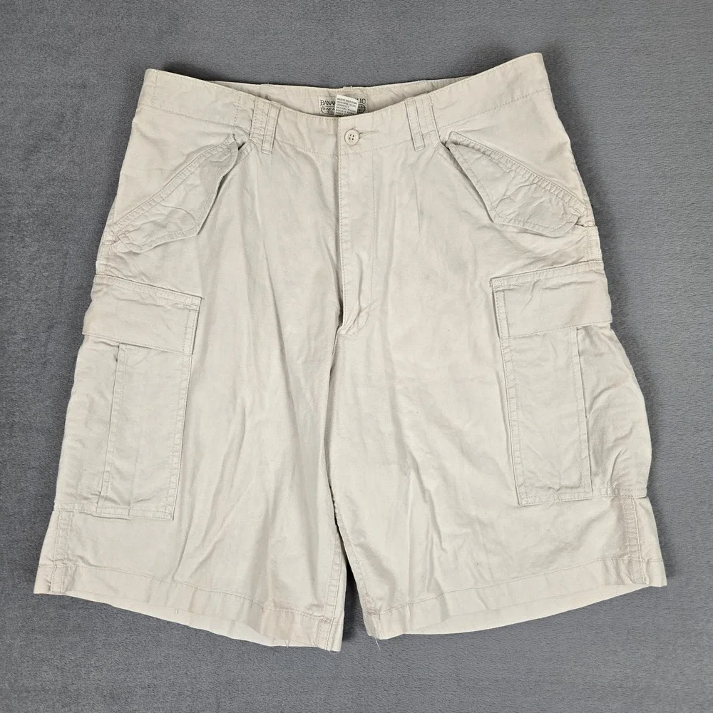 VTG Banana Republic Safari Travel Co Cargo Shorts Mens 33 Khaki Cotton 90s